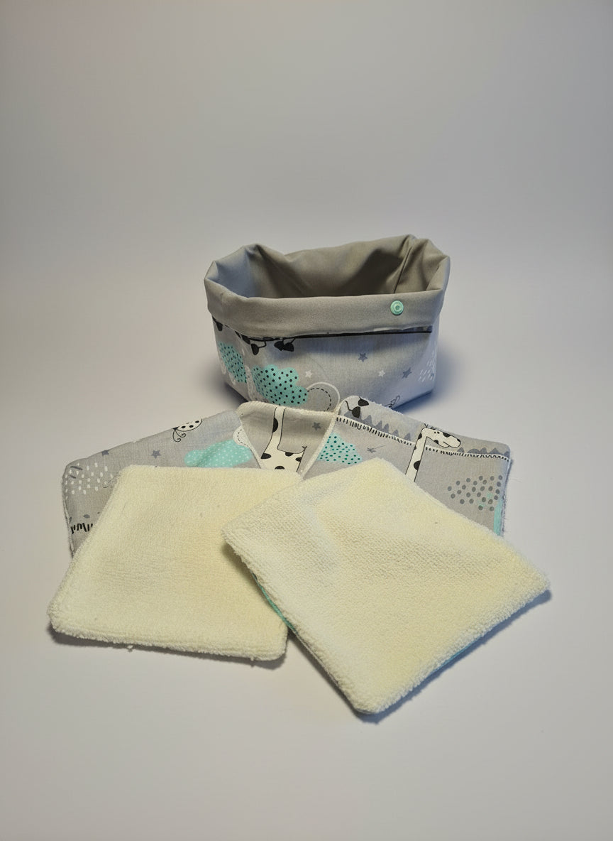 Lingettes bébé lavables avec panier – Fabrication artisanale