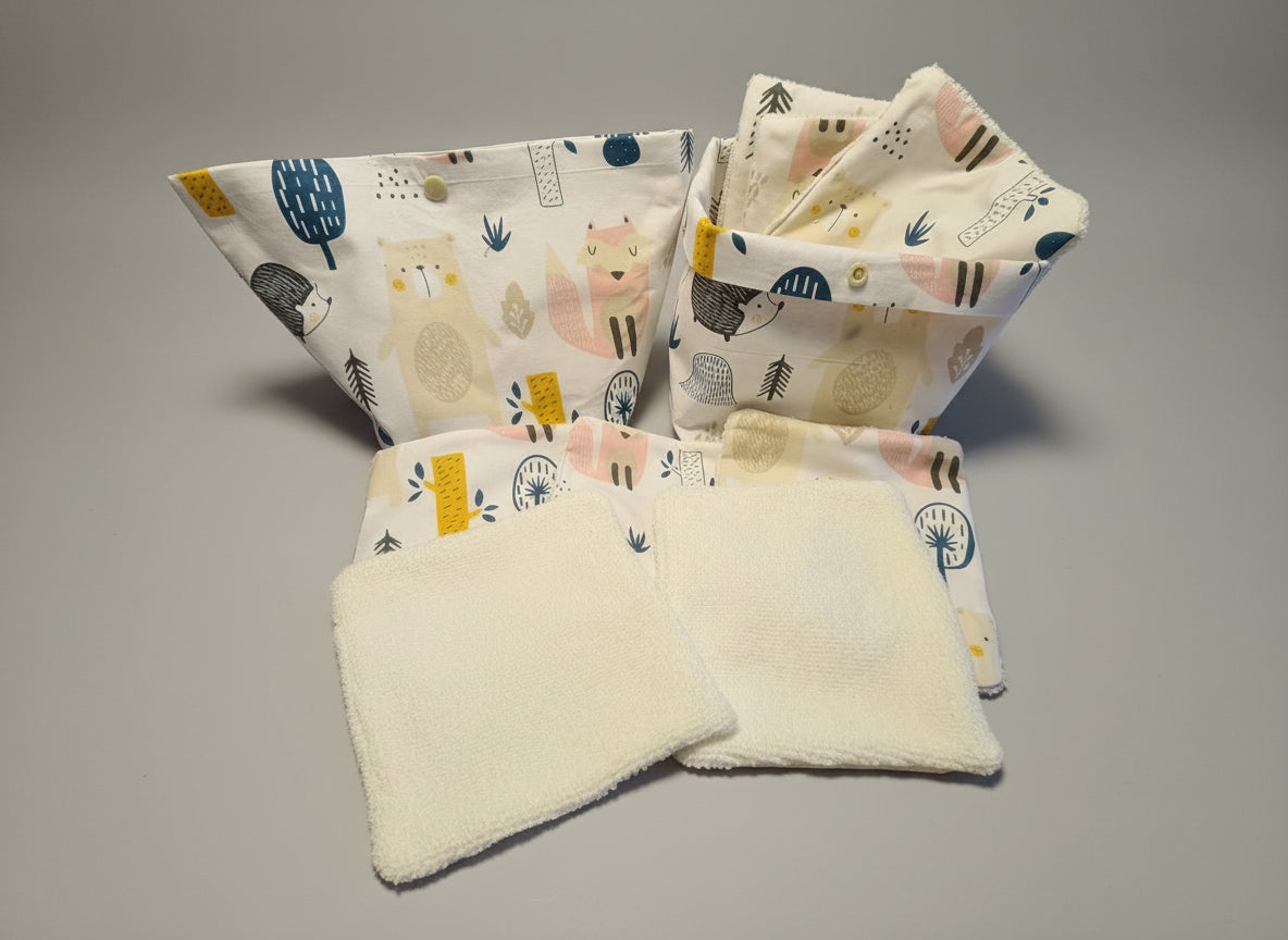Lingettes bébé lavables avec panier – Fabrication artisanale