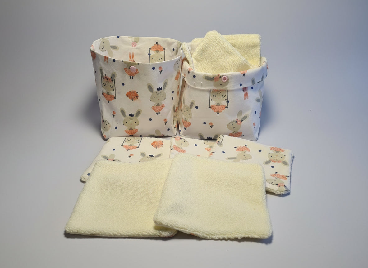 Lingettes bébé lavables avec panier – Fabrication artisanale
