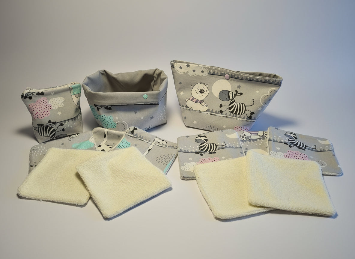 Lingettes bébé lavables avec panier – Fabrication artisanale