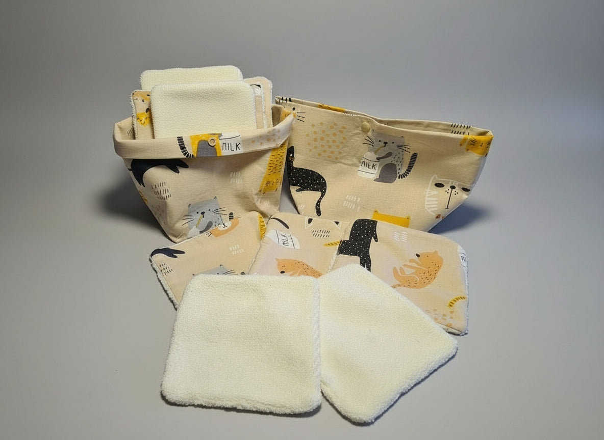 Lingettes bébé lavables avec panier – Fabrication artisanale